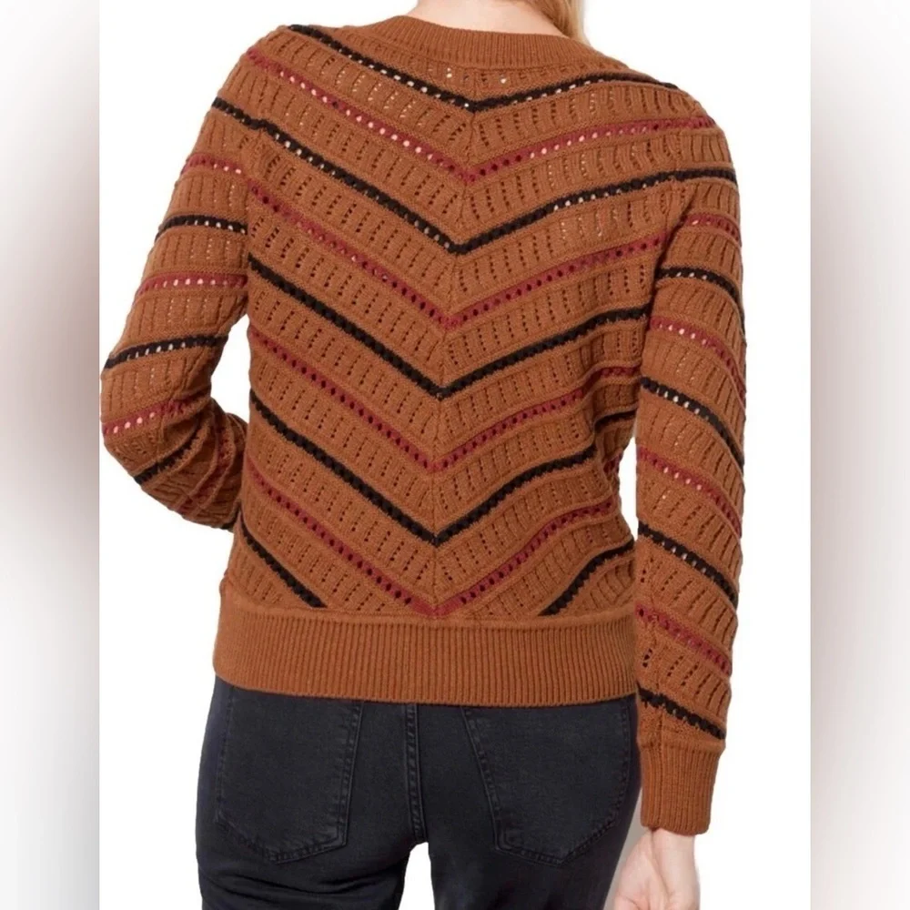 EVEREVE Sawyer Chevron Pullover Open Knit V Neck Pointelle Sweater Medium VGUC
